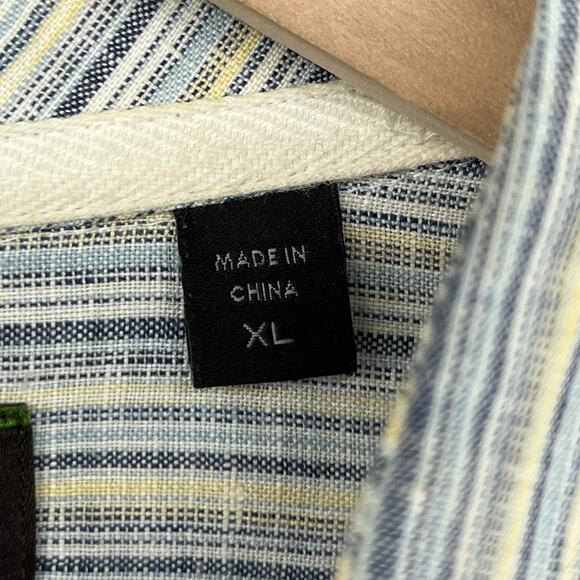 JOSEPH ABBOUD Shirt Mens XL Linen Collection Striped Button Up Woven Blue - Picture 11 of 16